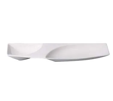 RAK Porcelain MZTP42 2‑Compartment Platter, 16" x 4‑5/16" Porcelain, Dishwasher Safe - 6/Case