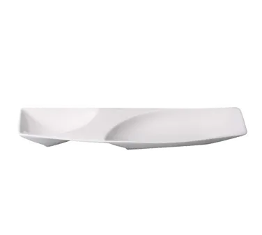 RAK Porcelain MZTW53 Rectangular Platter, 21" x 11.5", 18 & 26 oz, White, Two‑Compartment - 6/Case