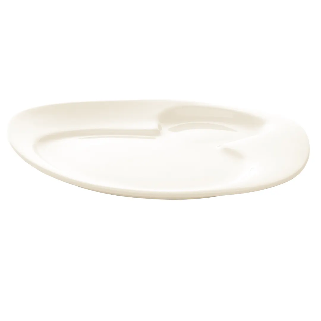 RAK Porcelain NBFP24 - 9½" Breakfast Plate, White Glaze, 9.5" x 8", 2‑Basin Design - 12/Case