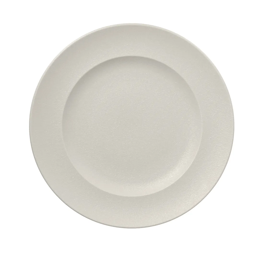 RAK Porcelain NFCLFP33WH 13" Round China Plate, Wide Rim, Sand White, Oven Safe - 6/Case
