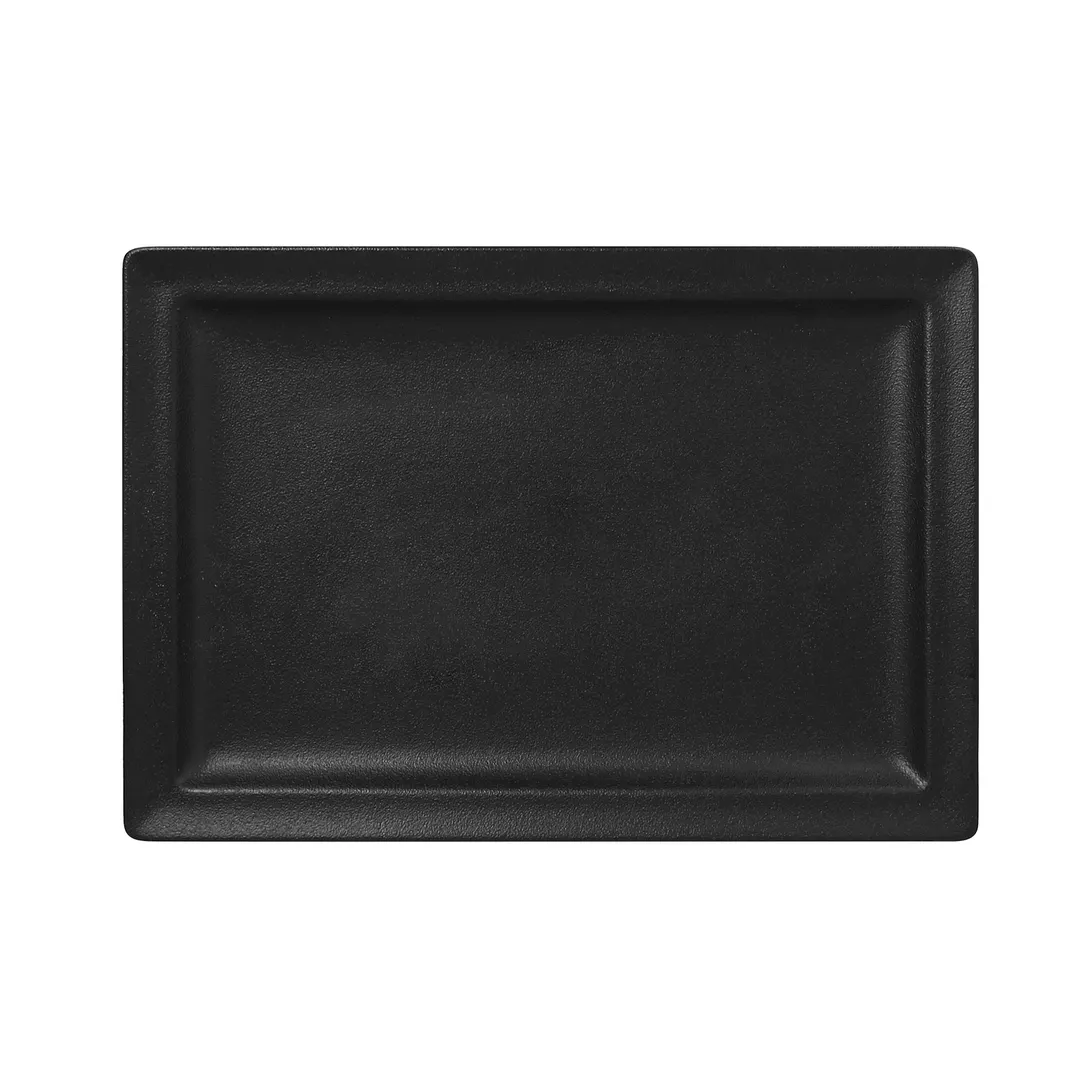 RAK Porcelain NFCLRP33BK Black Rectangular Plate 13" x 9.05" Flat Narrow Rim China OvenSafe - 6/Case
