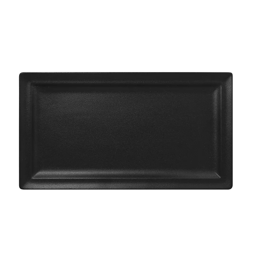 RAK Porcelain NFCLRP38BK Rectangular Plate 15" x 8¼" Volcano Black China Rim Lead‑Free - 6/Case