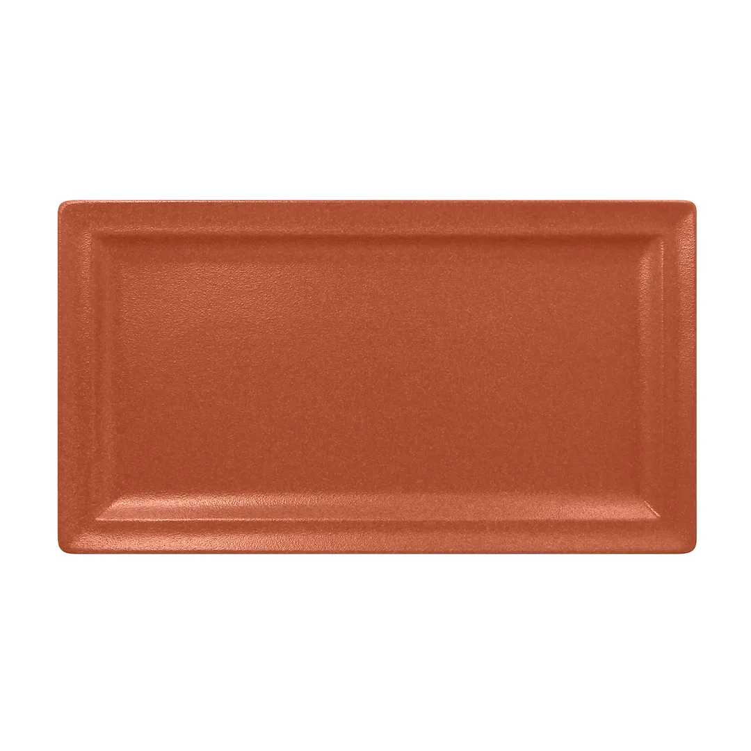 RAK Porcelain NFCLRP38BW Rectangular Plate 15" x 8¼" Terra Brown China Flat Rim Oven Safe - 6/Case