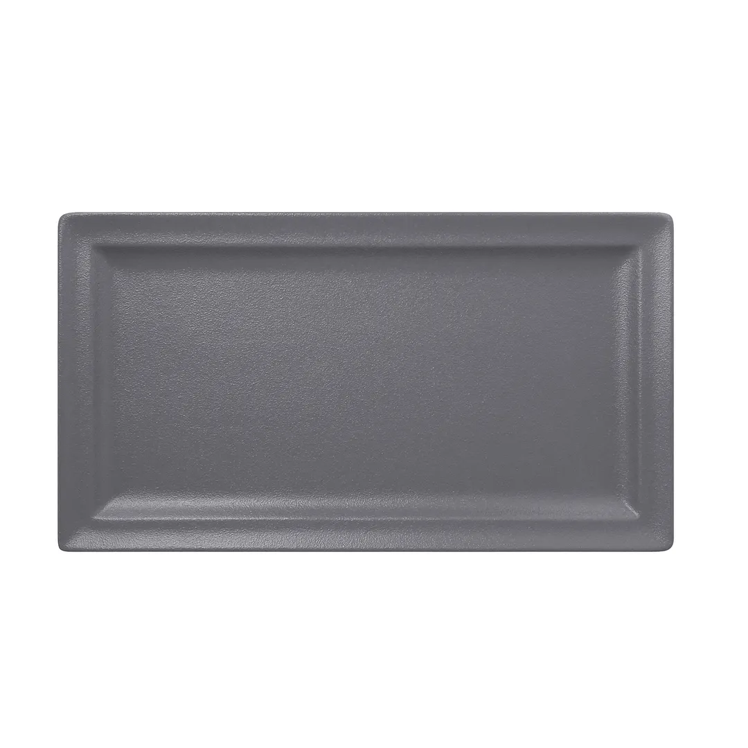 RAK Porcelain NFCLRP38GY Neo Fusion Rectangular Plate 15" x 8¼" Stone Gray Rim, Oven Safe - 6/Case