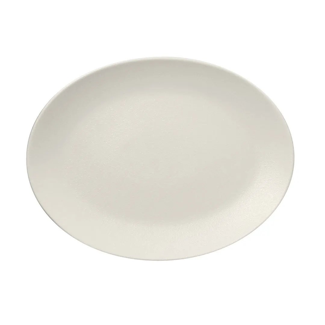 RAK Porcelain NFNNOP36WH Oval Platter, 14" x 10.65" Sand White China, Lead‑Free - 6/Case