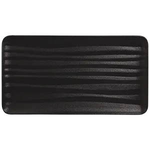 RAK Porcelain NFSHREP32BK Rectangular Platter 6.9" (7") Black Embossed Rim Porcelain Safe - 6/Case