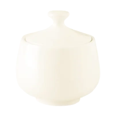 RAK Porcelain NNSU25 Nano Sugar Bowl, 8.5 oz, 3-1/8" Dia Round White Porcelain with Lid - 6/Case