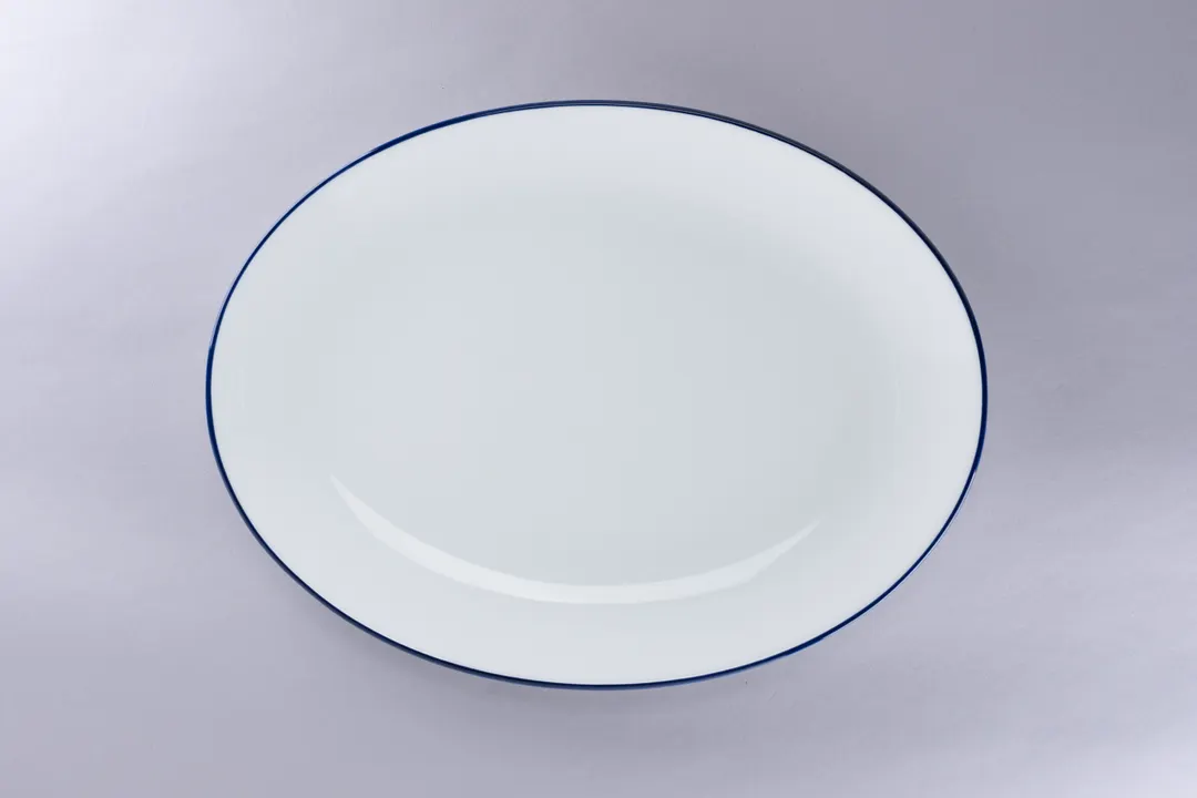 RAK Porcelain ONOP36CD25145 Coupe Platter, 14.1" L x 10.67" W, White Blue Rim, Porcelain Coupe Rim