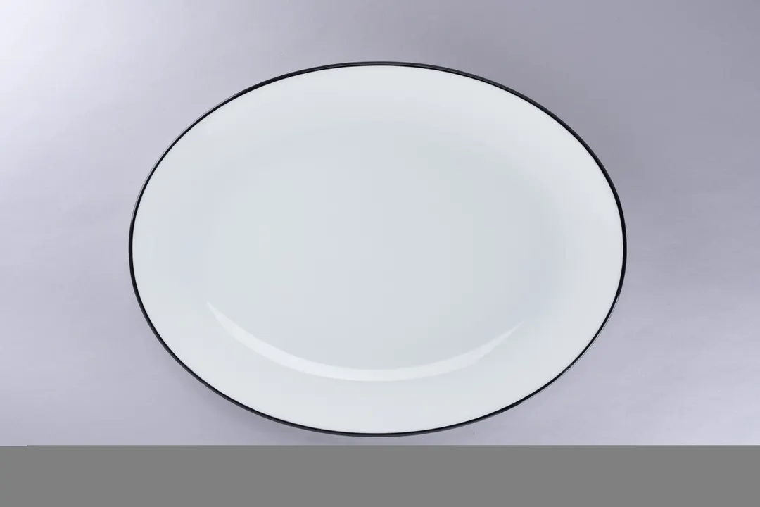 RAK Porcelain ONOP36CD25147 Oval Platter, 14.1" x 10.67" White Porcelain Black Rim Coupe Rim - Case
