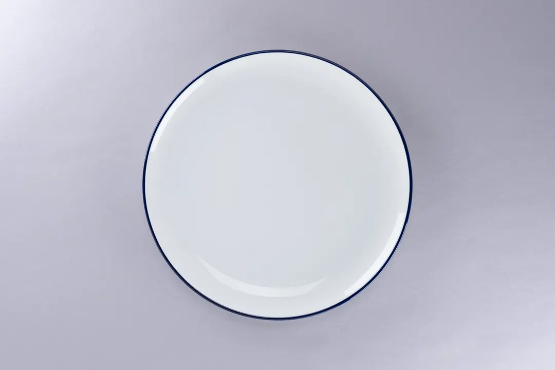 RAK Porcelain ONPR27CD25145 Flat Coupe Plate, 10.65" Dia x 1.05" H, White Blue Rim, Round - 12/Case