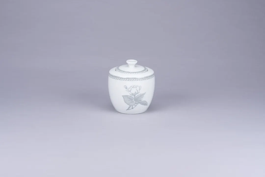 RAK Porcelain PLCLSU27D214 Floret Sugar Bowl With Lid, 3"33" Dia, 9.1 Oz, White Porcelain - 6/Case