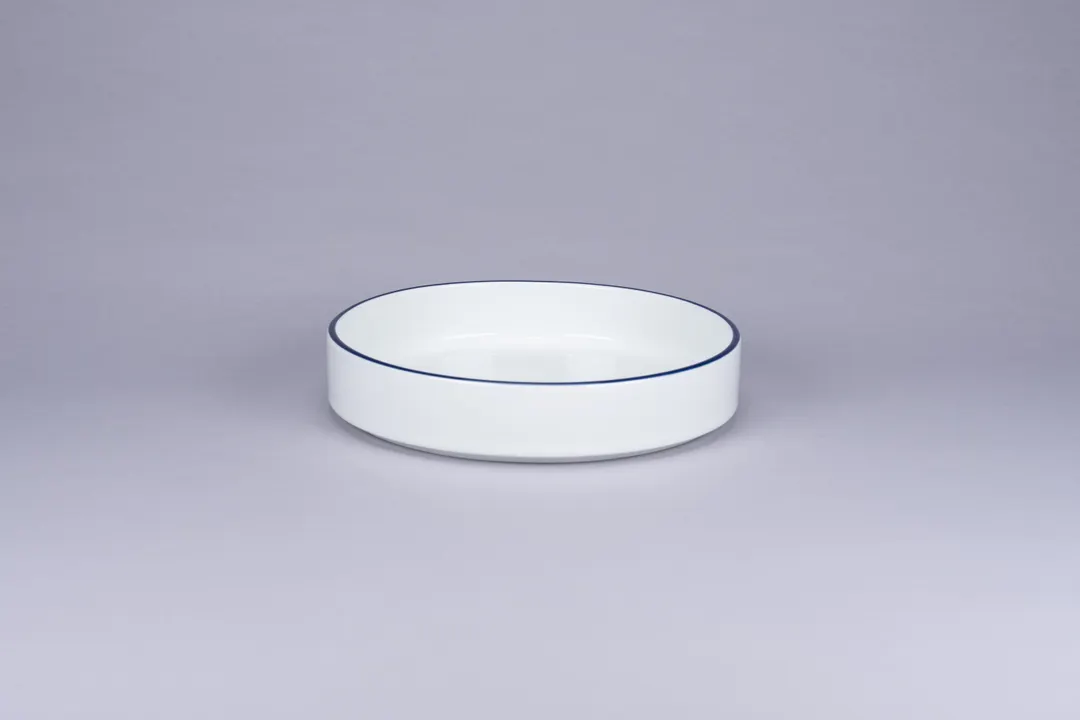 RAK Porcelain PLNODP20CD25145 - 7" Round Pasta Bowl, 24.7 Oz White Blue Rimz, Stackable - 1/Case