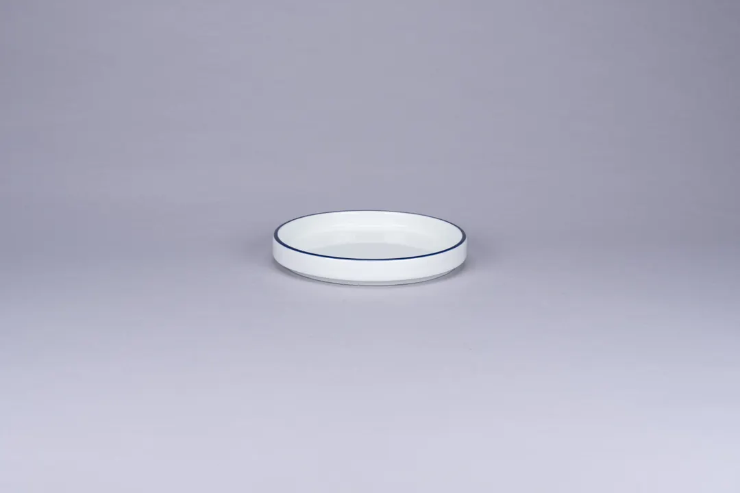 RAK Porcelain PLNOLD14CD25145 - 5.5" Round Rimless Plate, White with Blue Rim, Porcelain, 12/Case