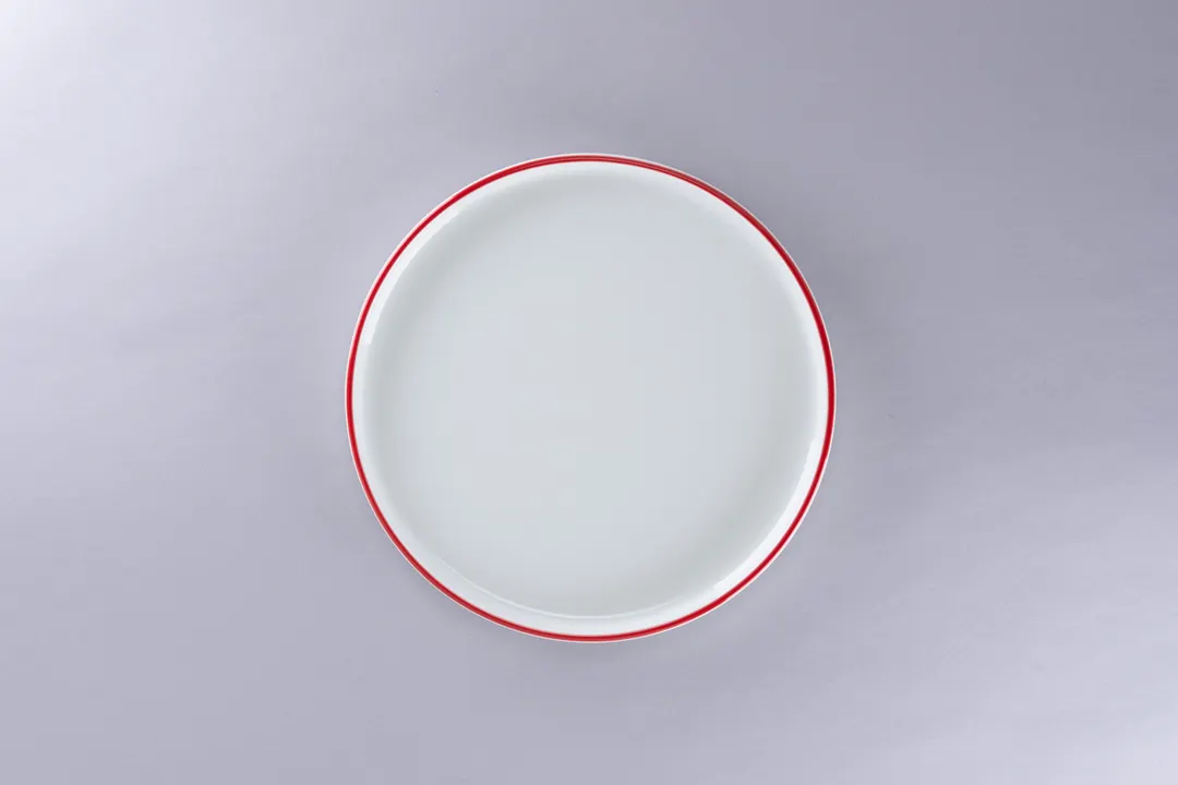 RAK Porcelain PLNOLD23CD25146 - 9.1" Round Rimless Plate, White Red Rim, Porcelain, Sold per Case