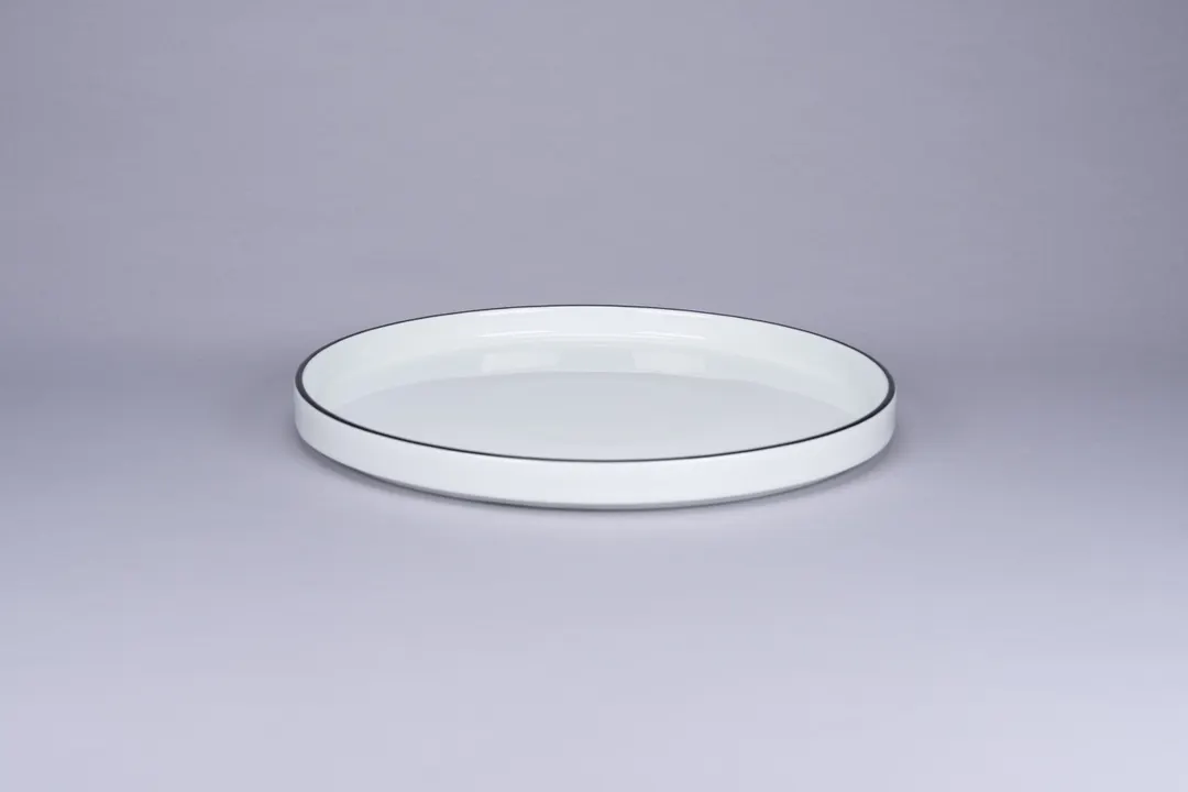 RAK Porcelain PLNOLD27CD25147 - Round 10.62" Stackable Rimless Plate, White Black Rim, Porcelain