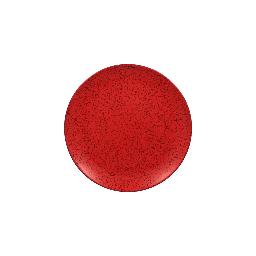 RAK Porcelain RBNNPR27 Ruby Round Plate, 10.625" Diameter, Flat Coupe Rim, Porcelain, Red - 12/Case