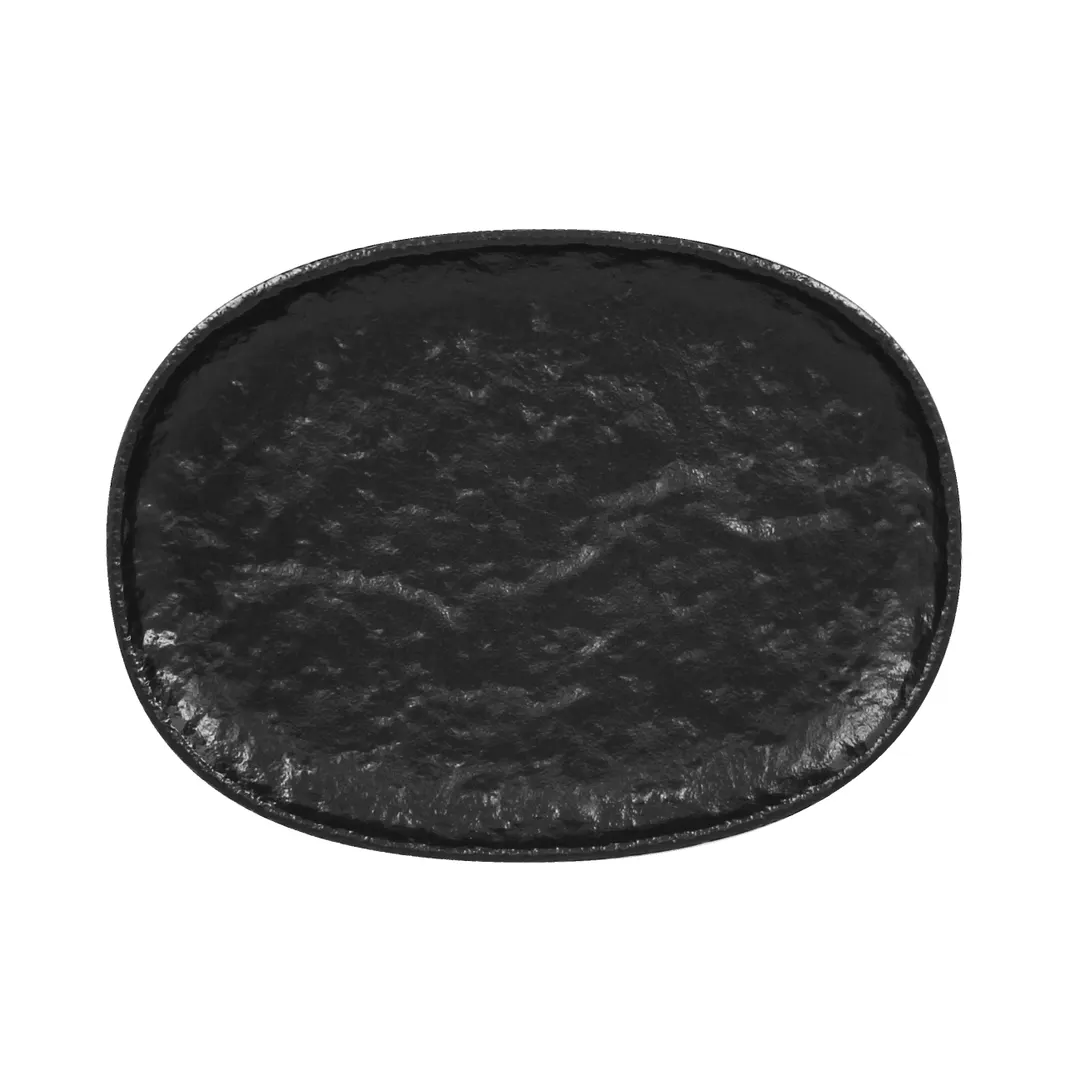 RAK Porcelain RKOP25 - Platter, 9 7/8" x 7 5/16" x 1" Coupe Rim, Black Porcelain, Epic - 12/Case