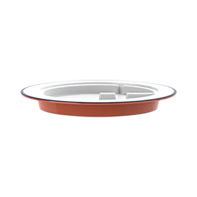 RAK Porcelain SSDP23BLBR - 9"10" Round Embossed Plate, Brown Blue Rim, Dishwasher Safe - 6/Case