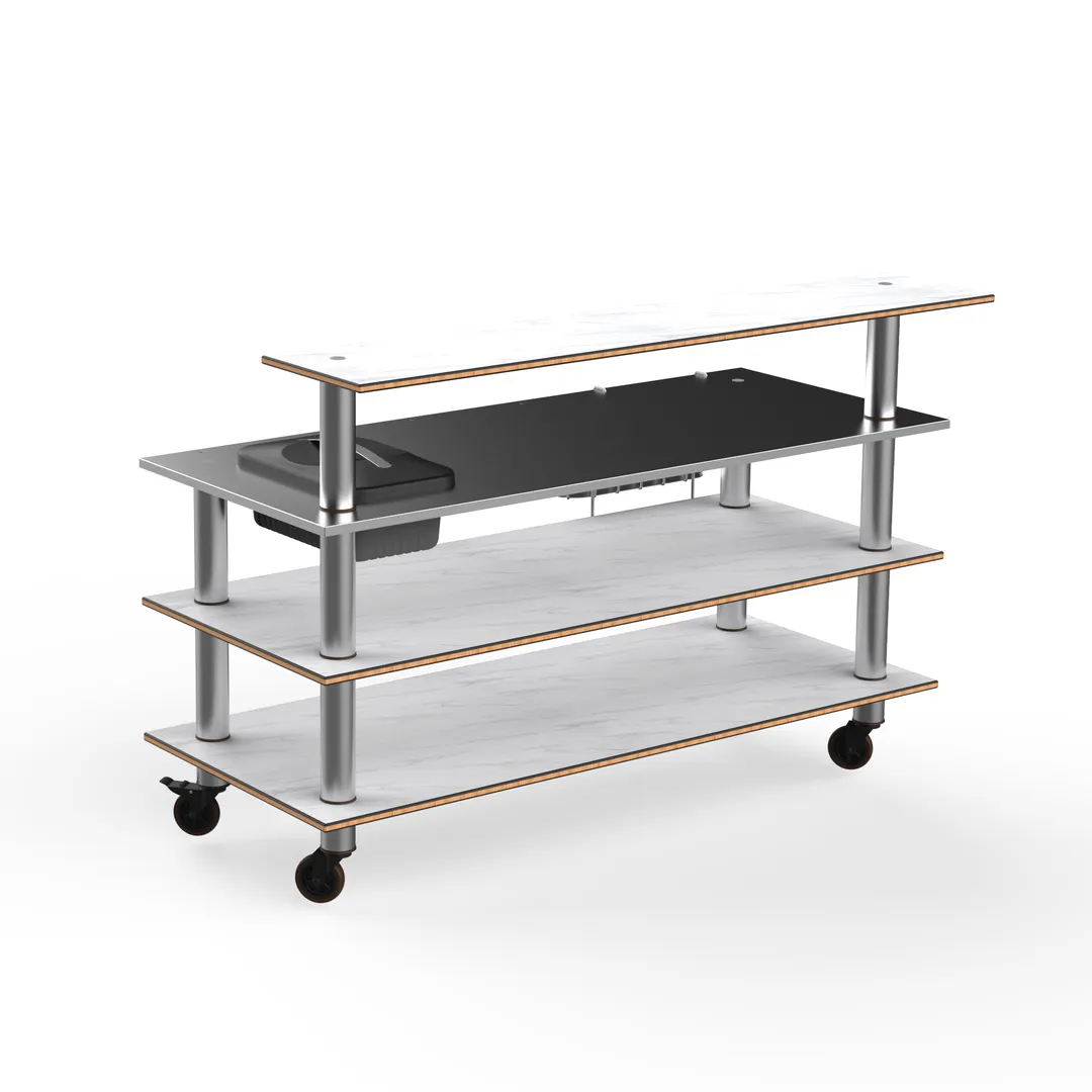 Steelite MGCMLC05CSXW Configurable Buffet Table - Modular Pro Bar Station with White Carrera & Stainless Steel, Casters, 1 Per Case - MODULAR COLLECTION