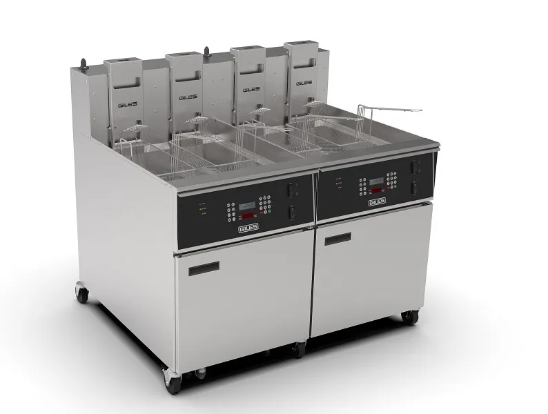 Giles EOF-24 DOUBLE BANK 24" Floor Model Electric Deep Fryer, Full Pot, 340 Ibs, Built-in Filter