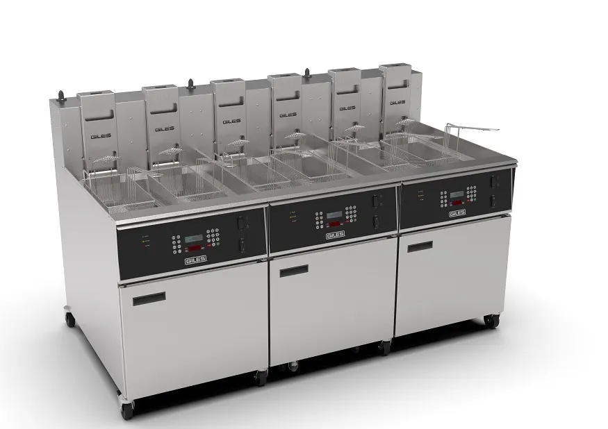Giles EOF-24 TRIPLE BANK 24" Floor Model Electric Deep Fryer, Full Pot, 370 Ibs, Built-in Filter