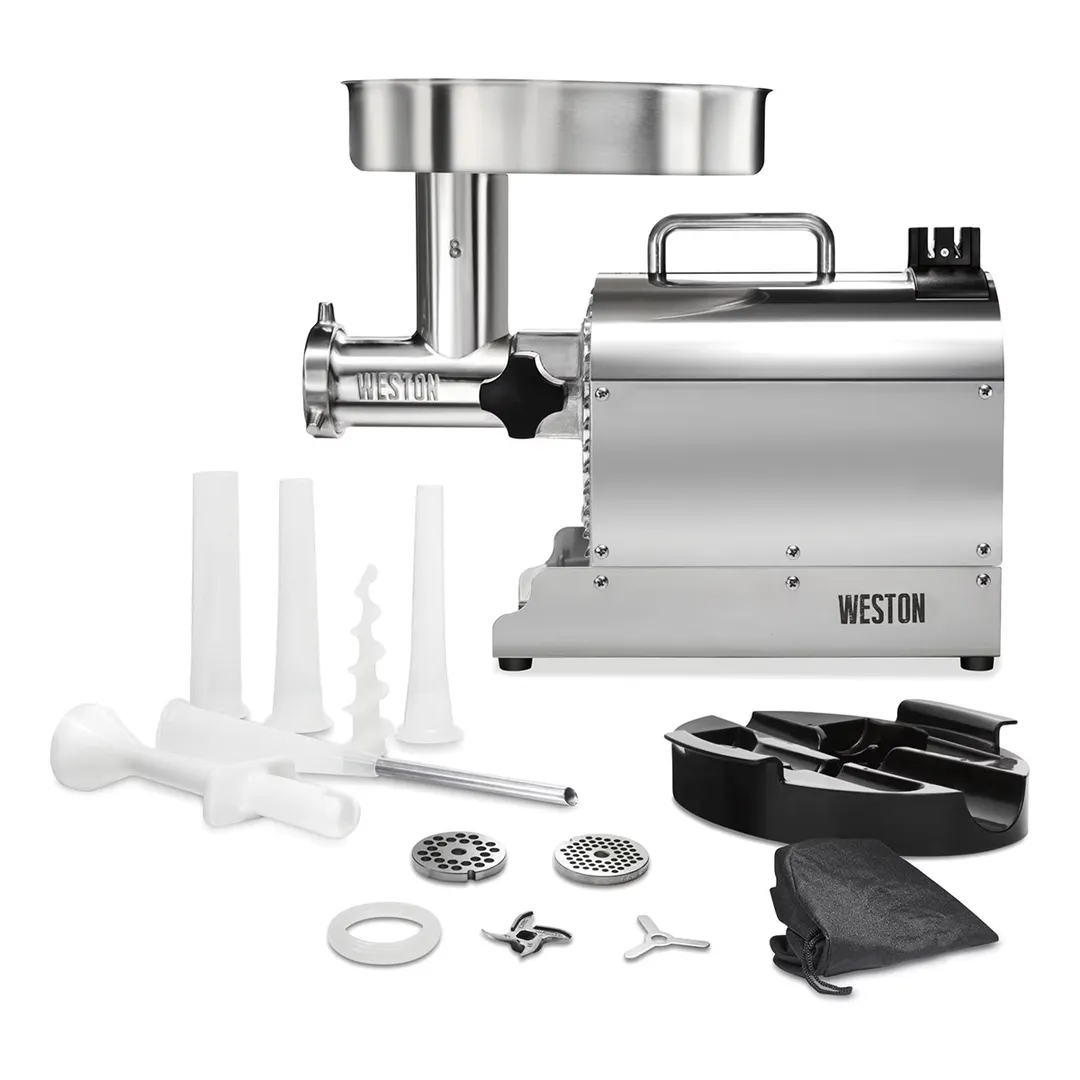 Hamilton Beach 10-0801-W Meat Grinder, #8 Hub, 3/4 HP, 550W, 120V, 4.5mm/7mm Plates, 4 Sausage Funnels