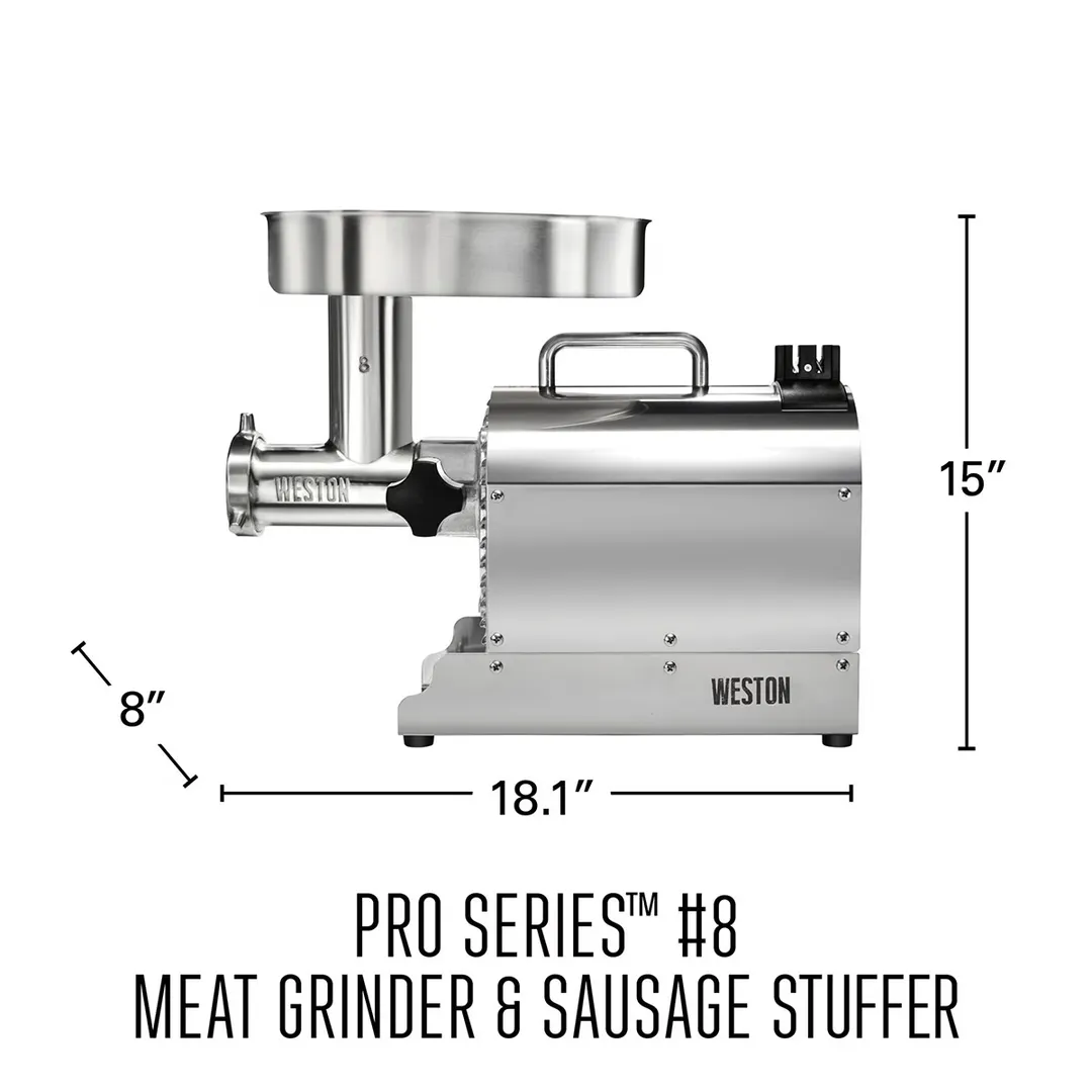 Hamilton Beach 10-0801-W Meat Grinder, #8 Hub, 3/4 HP, 550W, 120V, 4.5mm/7mm Plates, 4 Sausage Funnels