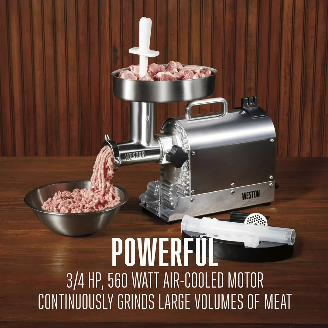Hamilton Beach 10-0801-W Meat Grinder, #8 Hub, 3/4 HP, 550W, 120V, 4.5mm/7mm Plates, 4 Sausage Funnels