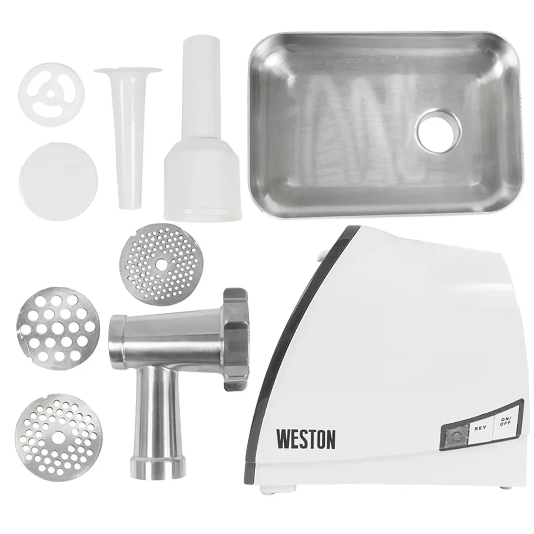 Hamilton Beach 33-0201-W Meat Grinder, 3/4 HP, 120-180 lbs/hr, #8 Hub, 3mm/5mm/7mm Stainless Plates, 575W, 120V