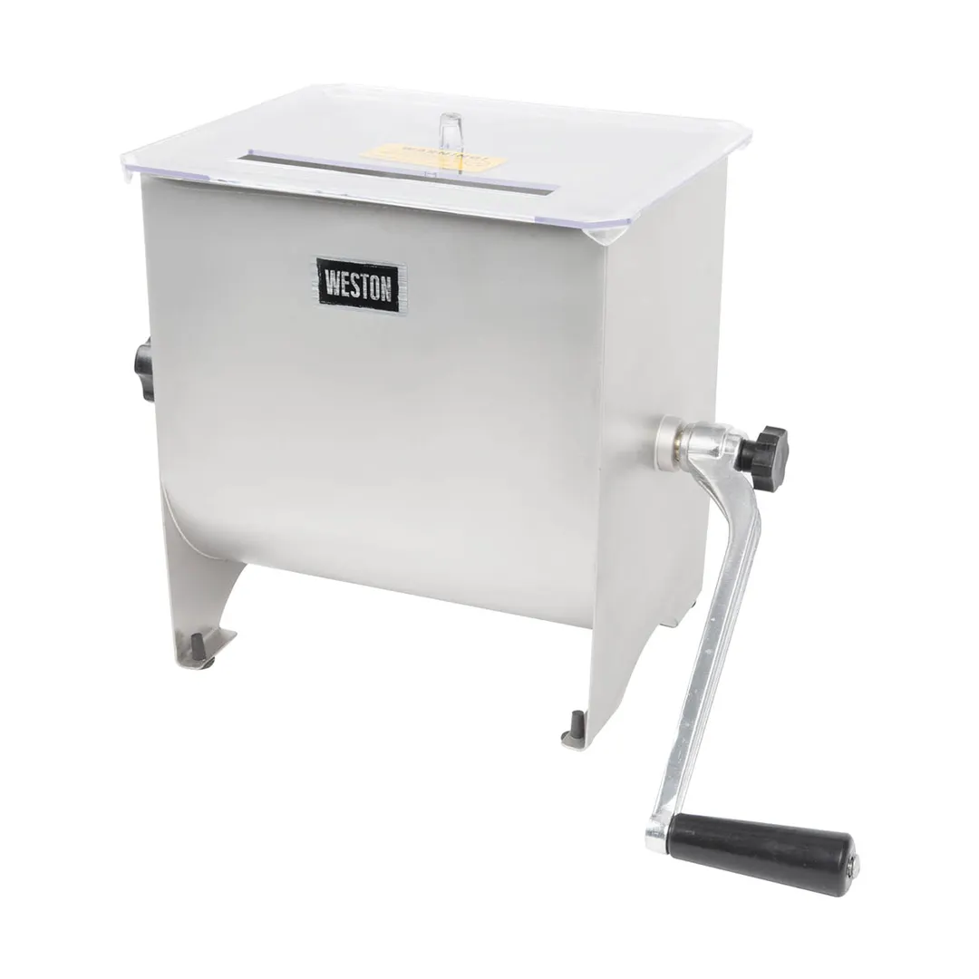 Hamilton Beach 36-1901-W Weston Manual Meat Mixer, 20 lb Capacity, Stainless Steel, 14.25" Width, Removable Paddles, Clear Plastic Cover