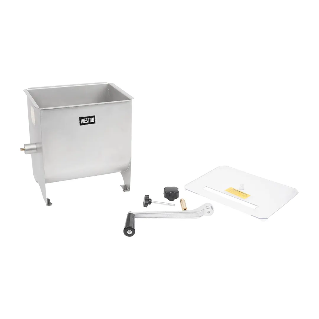Hamilton Beach 36-1901-W Weston Manual Meat Mixer, 20 lb Capacity, Stainless Steel, 14.25" Width, Removable Paddles, Clear Plastic Cover
