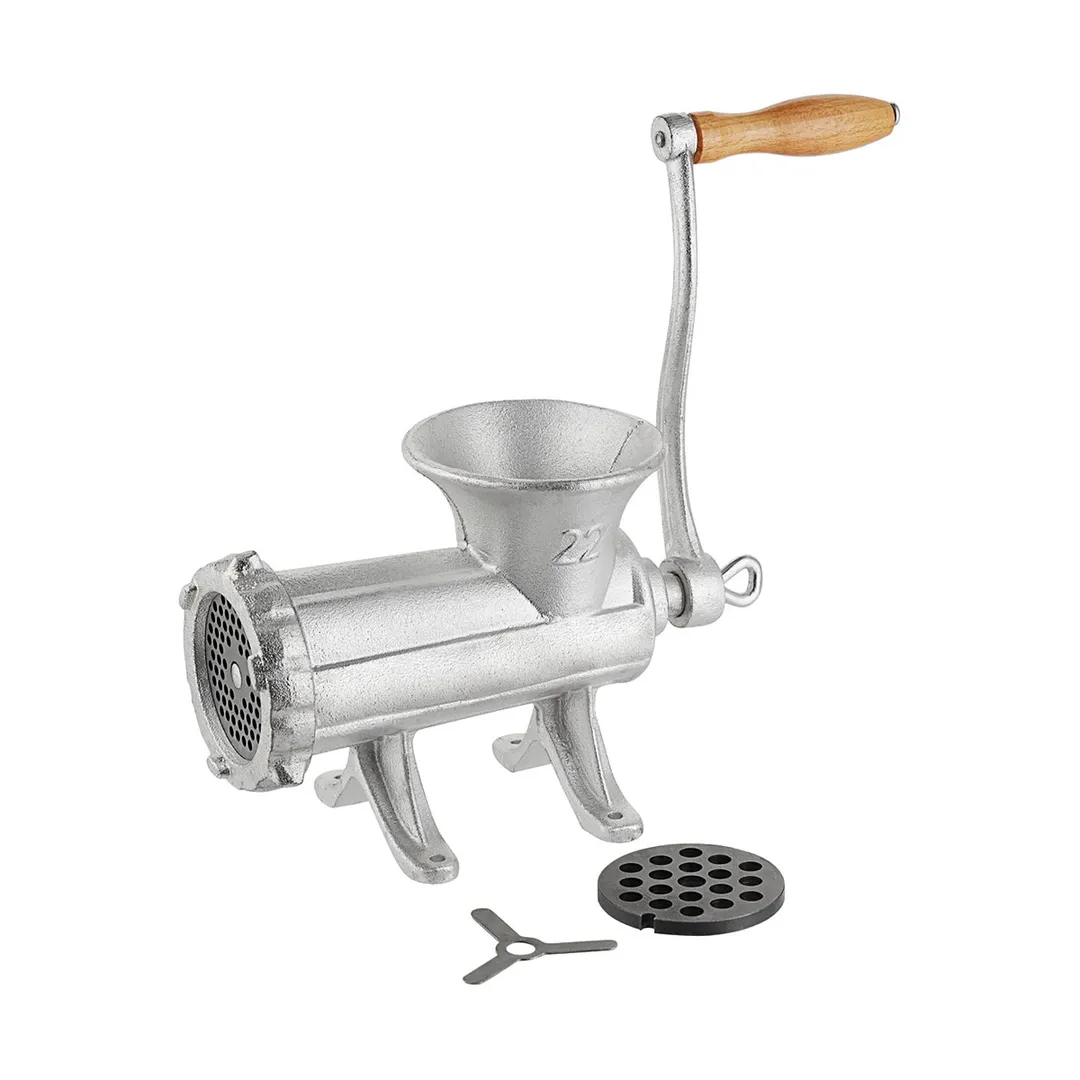 Hamilton Beach 36-2201-W Weston Manual Meat Grinder & Sausage Stuffer, #22 Hub, 4.5mm & 10mm Plates, 3 Funnels