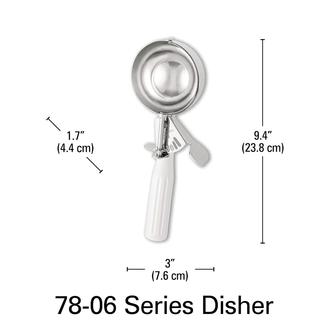 Hamilton Beach 78-06 Ice Cream Disher #6, 4-5 oz, Thumb-Press Steel Bowl, White Handle, NSF