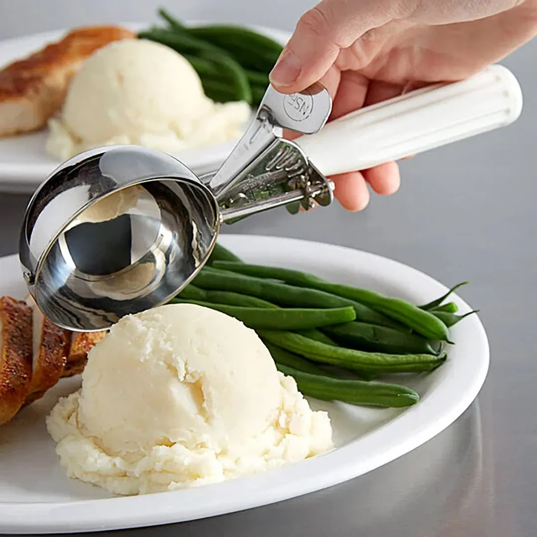 Hamilton Beach 78-06 Ice Cream Disher #6, 4-5 oz, Thumb-Press Steel Bowl, White Handle, NSF