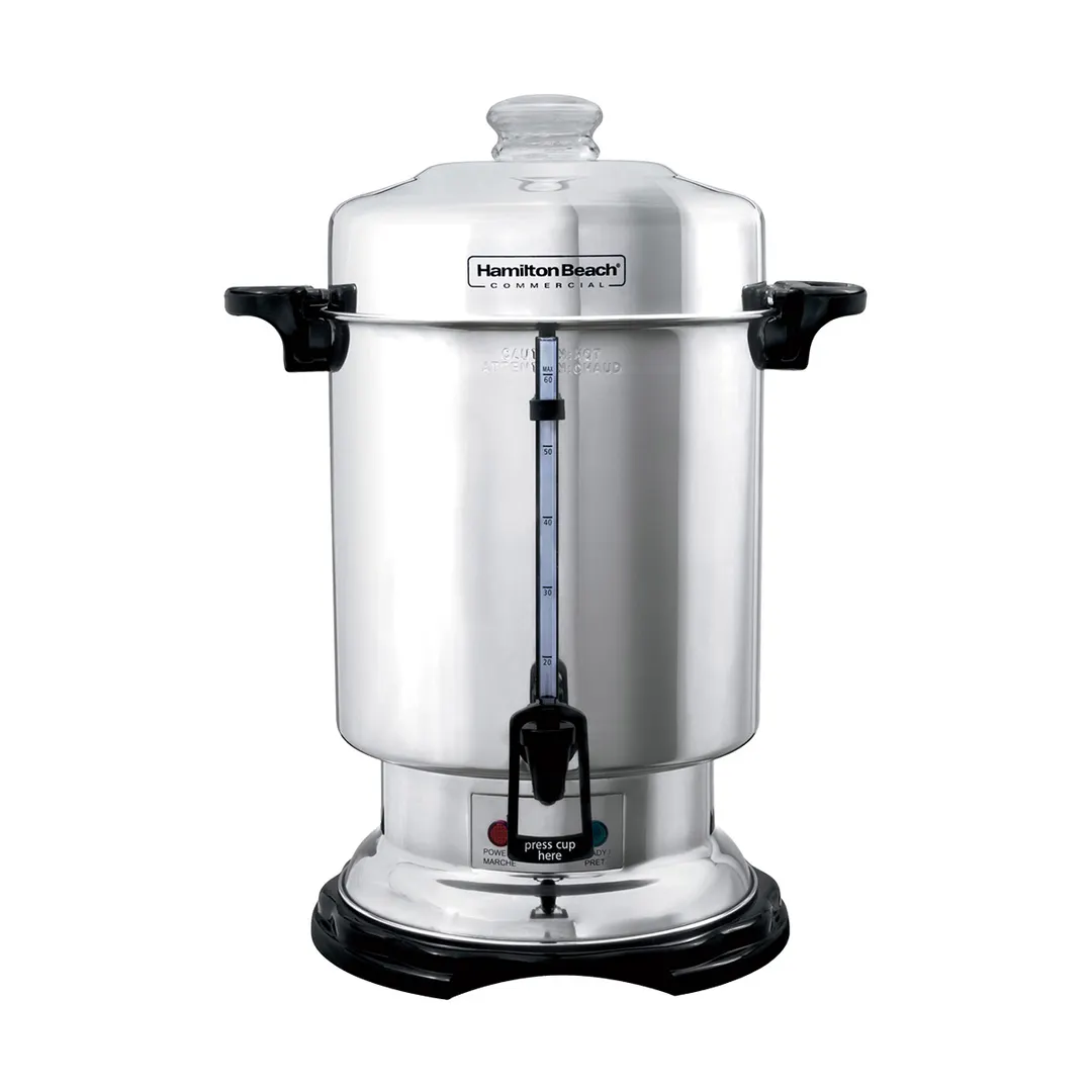 Hamilton Beach D50065 Coffee Urn/Percolator, S.Steel Exterior, 60 Cup Cap. w/ Cup Trip Handle - 120V