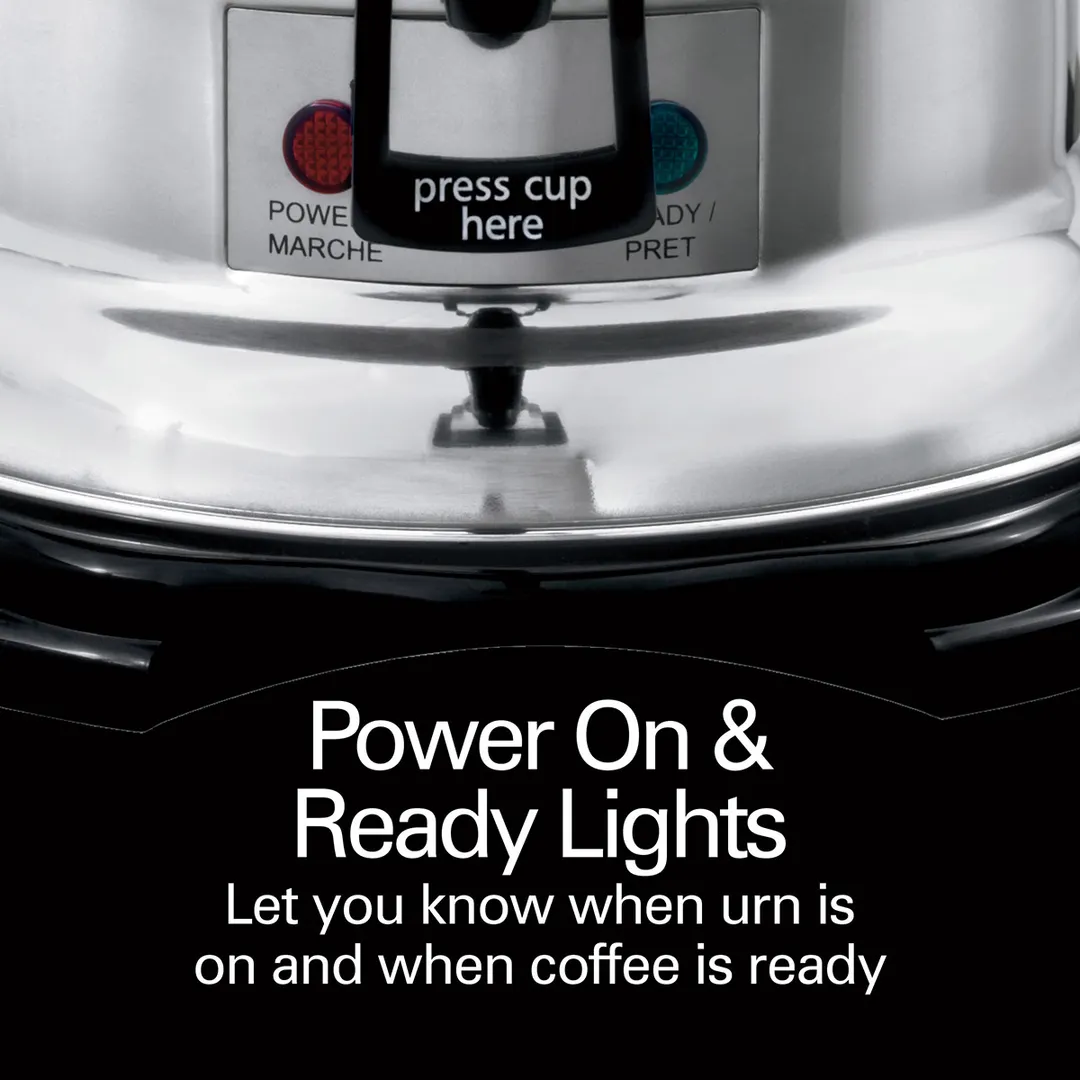 Hamilton Beach D50065 Coffee Urn/Percolator, S.Steel Exterior, 60 Cup Cap. w/ Cup Trip Handle - 120V