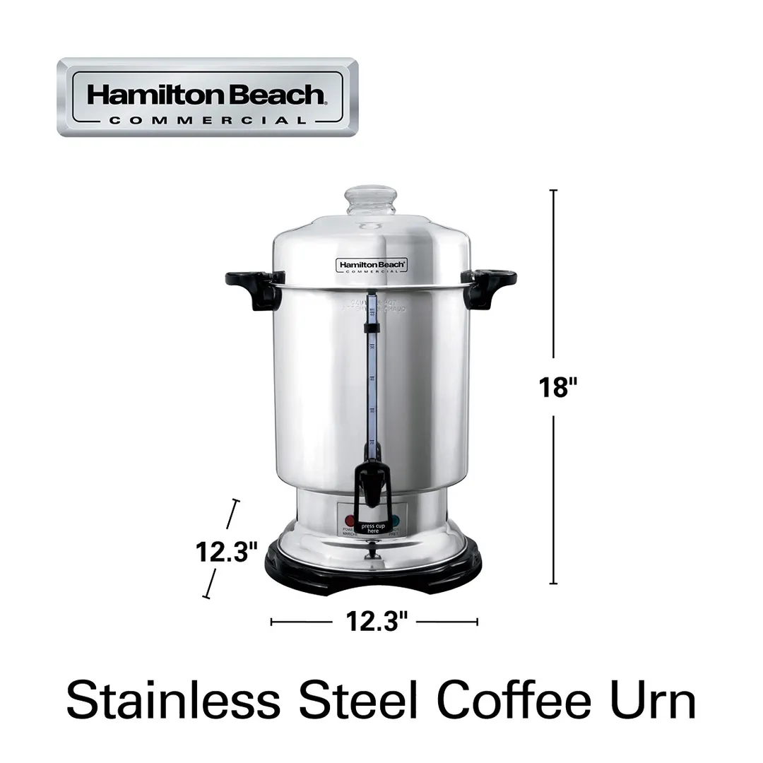 Hamilton Beach D50065 Coffee Urn/Percolator, S.Steel Exterior, 60 Cup Cap. w/ Cup Trip Handle - 120V