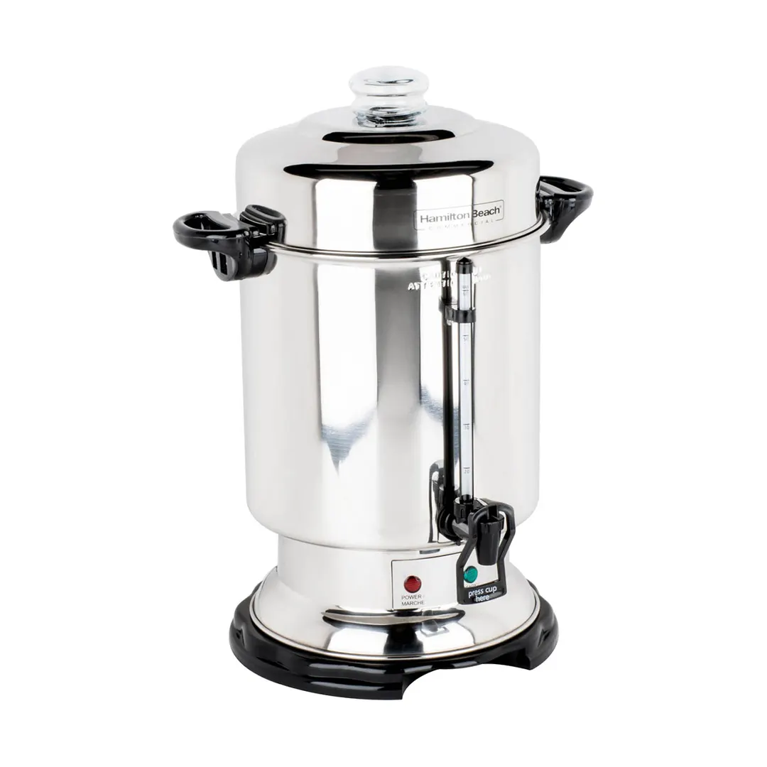 Hamilton Beach D50065 Coffee Urn/Percolator, S.Steel Exterior, 60 Cup Cap. w/ Cup Trip Handle - 120V
