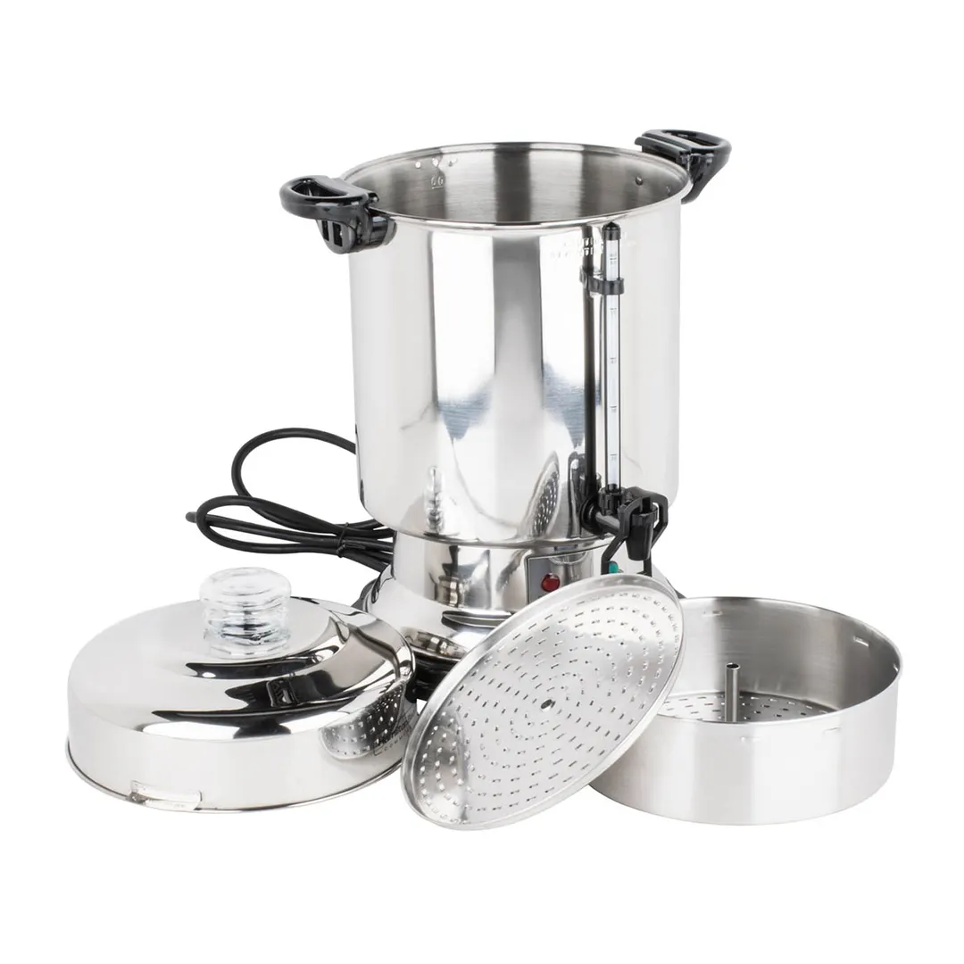 Hamilton Beach D50065 Coffee Urn/Percolator, S.Steel Exterior, 60 Cup Cap. w/ Cup Trip Handle - 120V