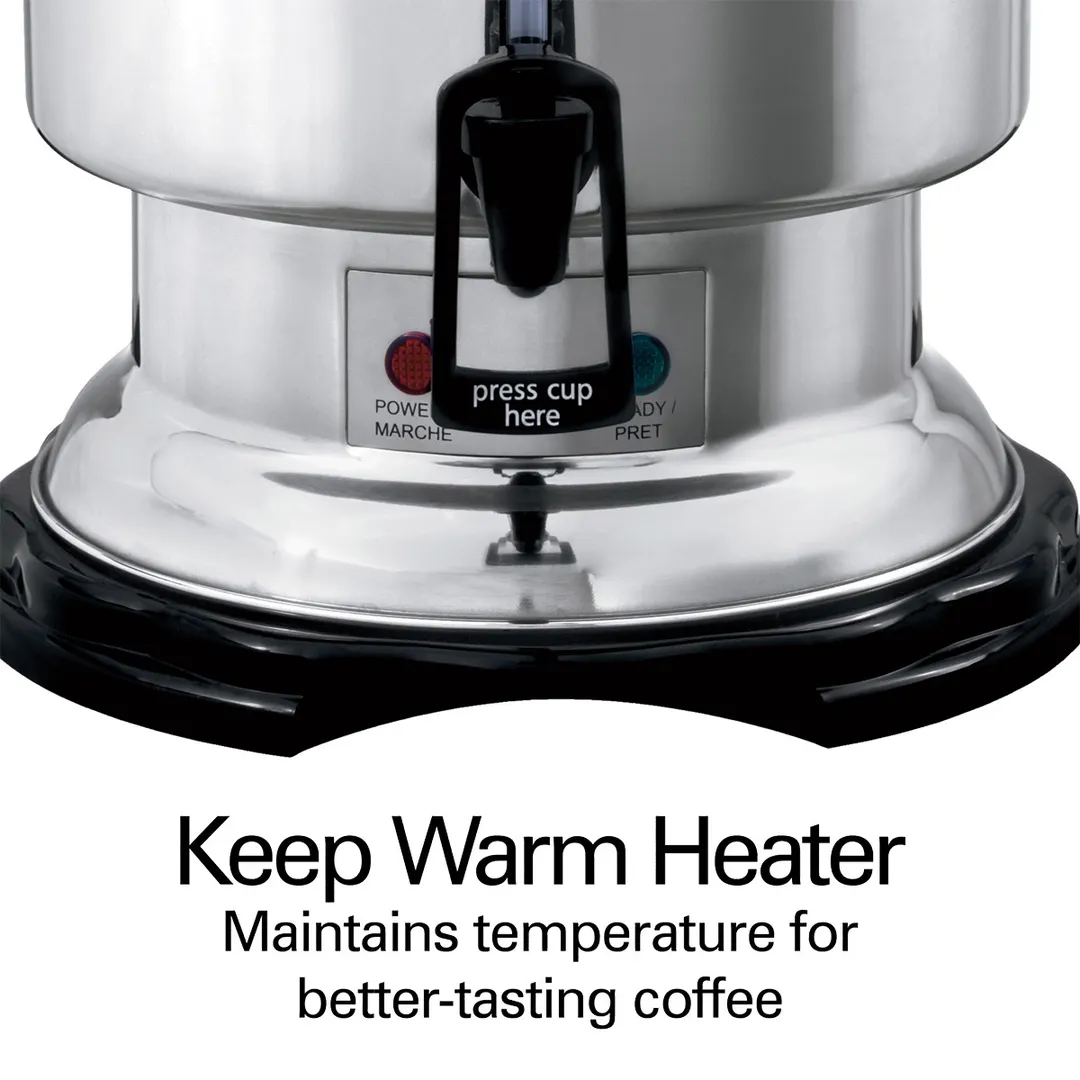 Hamilton Beach D50065 Coffee Urn/Percolator, S.Steel Exterior, 60 Cup Cap. w/ Cup Trip Handle - 120V