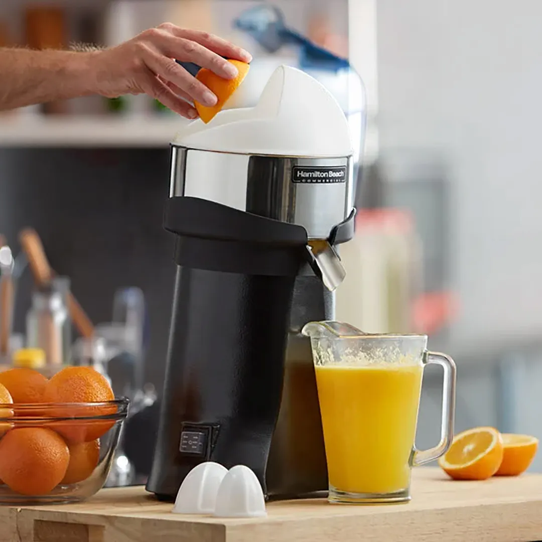 Hamilton Beach HCJ967R Electric Citrus Juicer w/ 3 Reamers, Induction Motor, Extra Tall Open Spout