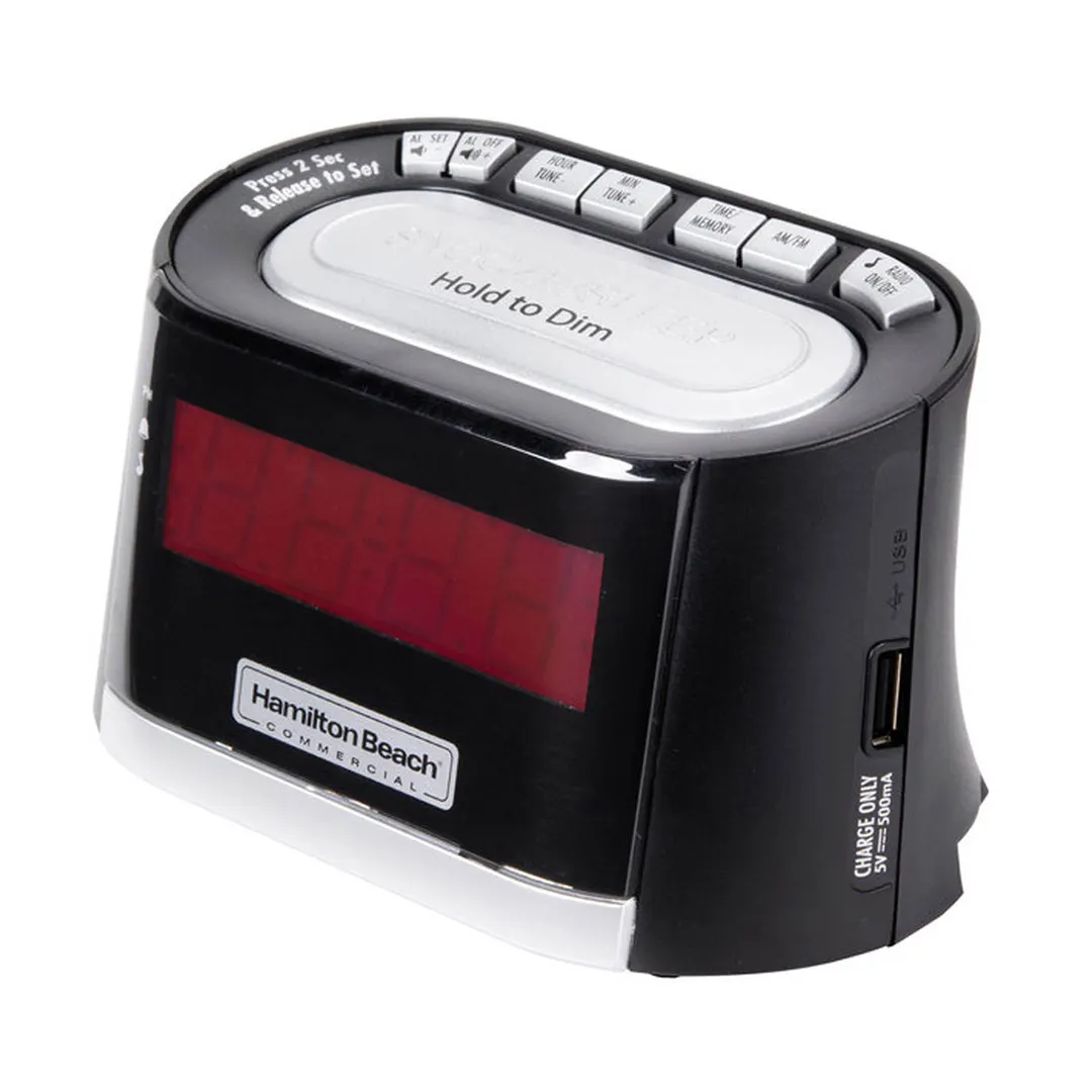 Hamilton Beach HCR410 Clock Radio, .9" LED Display, AM/FM, Alarm, USB, 120V 10W, 1‑Year Warranty