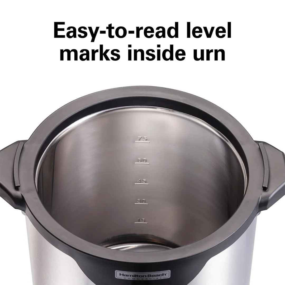 Hamilton Beach HCU075S Coffee Urn, 75 Cup Capacity, Double Wall Insulation, 1.44kW - 120V