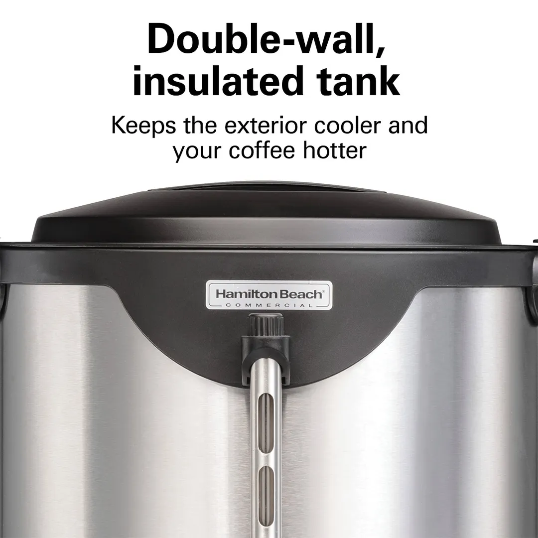Hamilton Beach HCU075S Coffee Urn, 75 Cup Capacity, Double Wall Insulation, 1.44kW - 120V