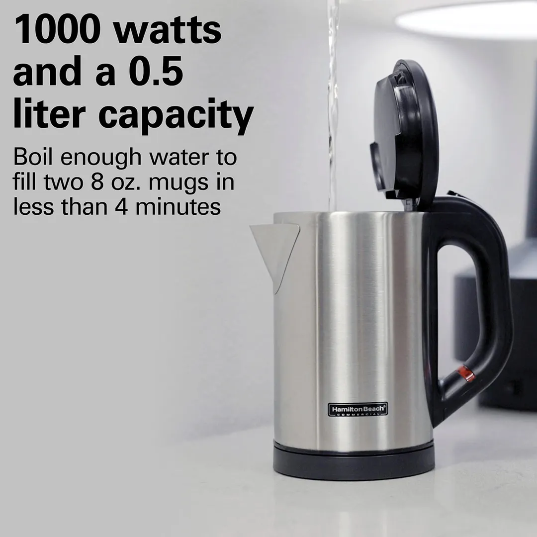 Hamilton Beach HKE050 Kettle, 1/2 Liter, Stainless Steel, Concealed Heating Element