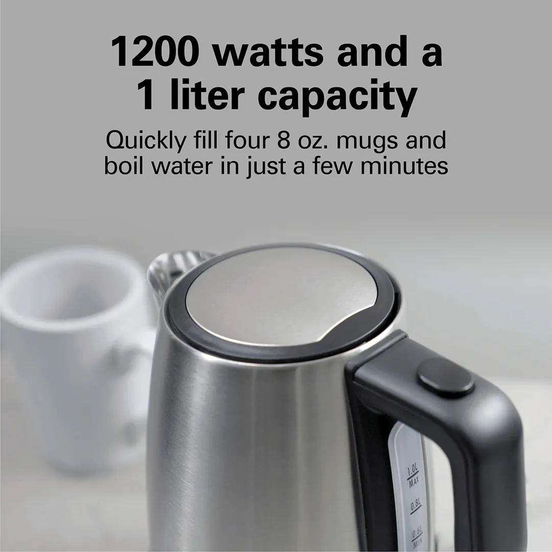 Hamilton Beach HKE110 Kettle, 1 Liter, Stainless Steel, Concealed Heating Element