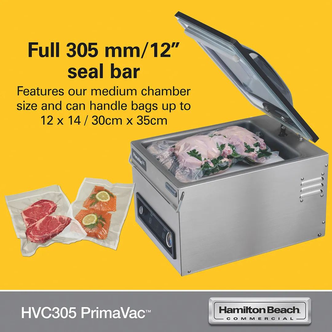 Hamilton Beach HVC305-CE PrimaVac Countertop Chamber Vacuum Packaging Machine with 12" Single Seal Bar