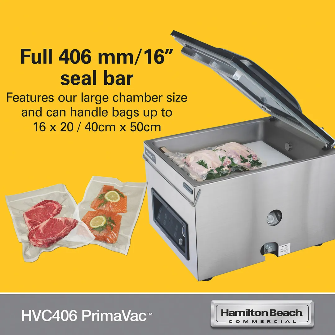 Hamilton Beach HVC406-CE PrimaVac Countertop Chamber Vacuum Packaging Machine with 16" Single Seal Bar