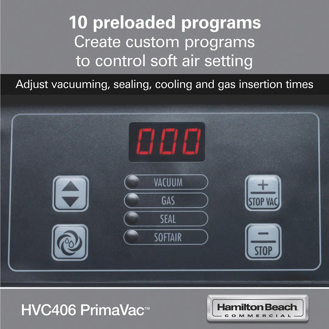 Hamilton Beach HVC406-CE PrimaVac Countertop Chamber Vacuum Packaging Machine with 16" Single Seal Bar