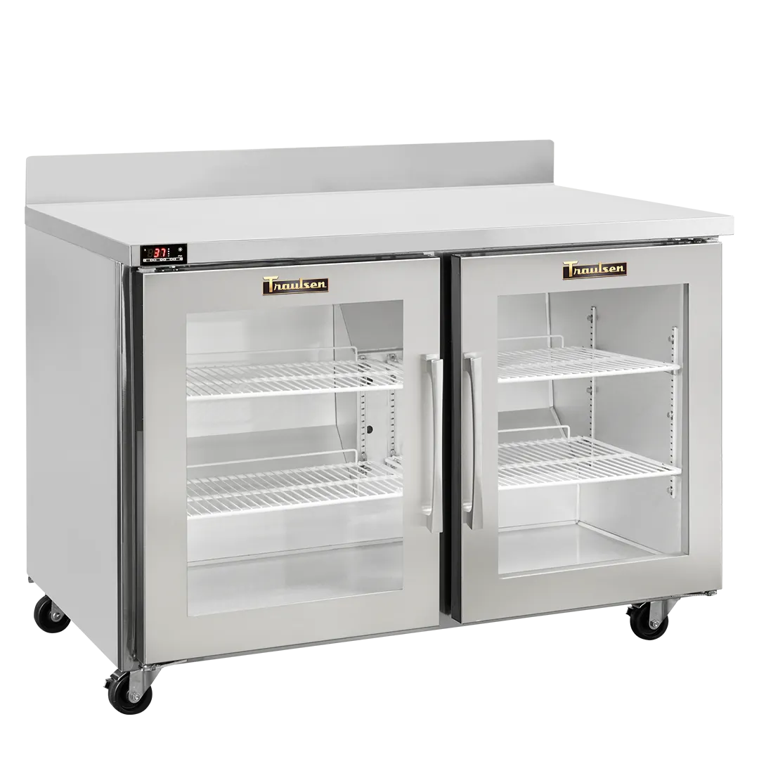 Traulsen CLUC-48R-GD-WTLR-LK 48" 2-Section Worktop Refrigerator w/ 2 Glass Doors, 13.28 cu. ft.